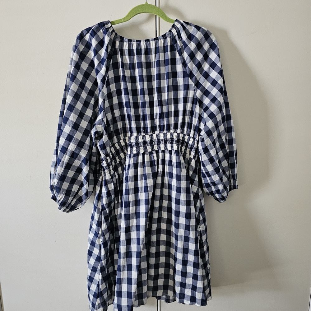 J. Crew Navy and White Cotton Gingham Long Sleeve Mini Dress - Picture 3 of 3
